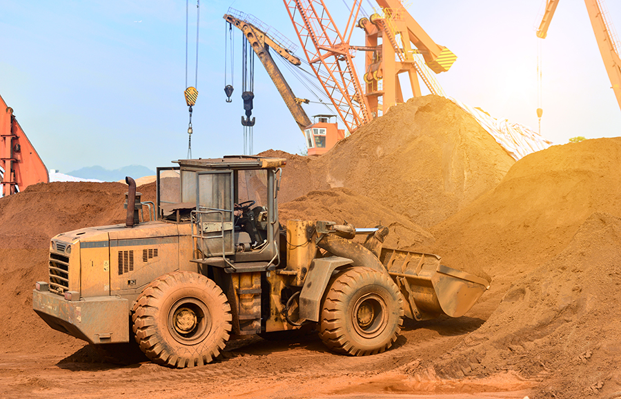 Close-up of an excavator on a construction site.